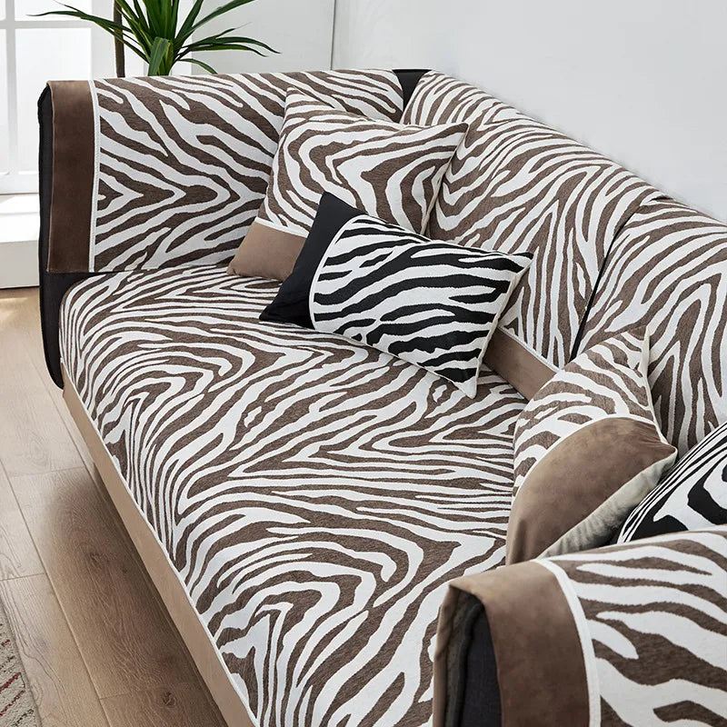 Wild Zebra Print Chenille Möbelschutz Couchbezug