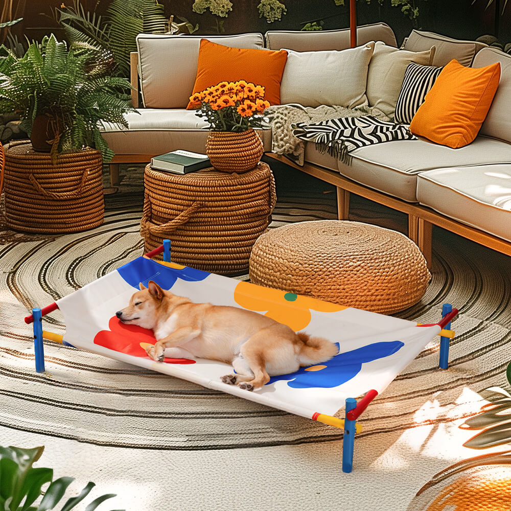 Cama elevada para perros de aluminio con estampado vibrante de verano - Summer Paradise