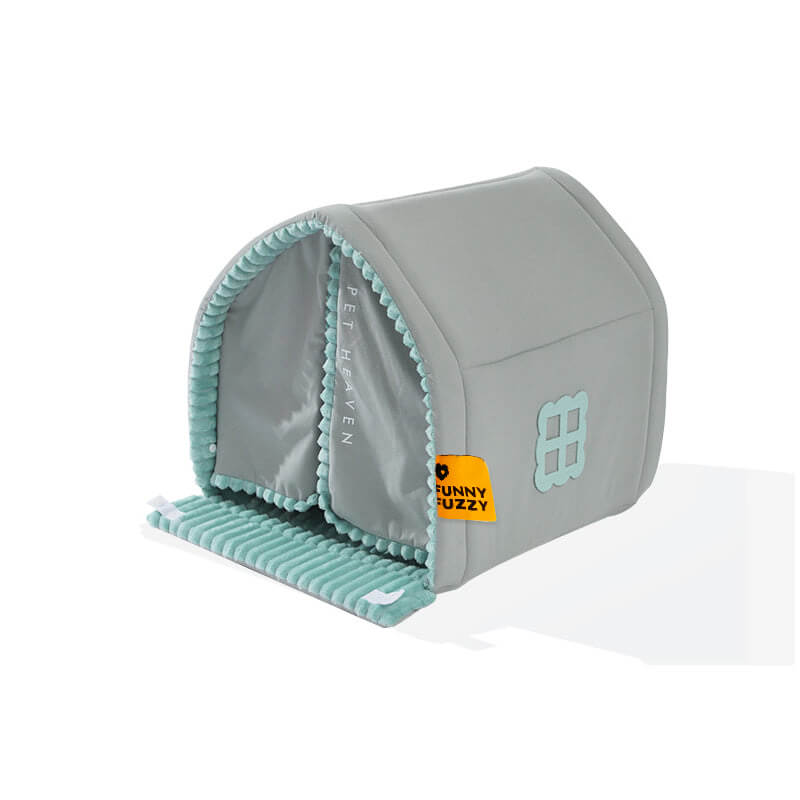 Double Curtain Pet House Enclosed Dog Bed