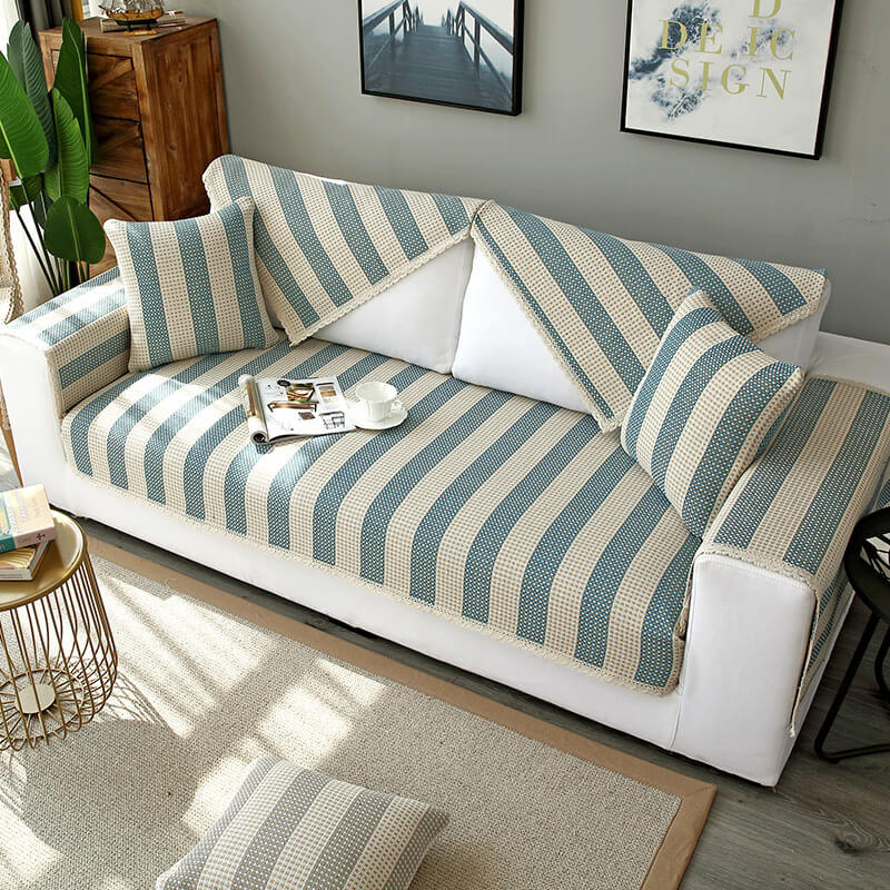 Cotton Linen Stripe Anti-scratch Furniture Protector Couch Cover