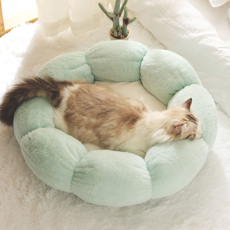 Tief schlafendes Katzenbett in Blumenform