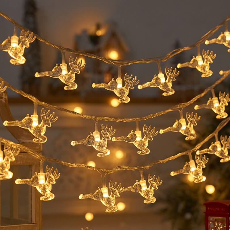 USB-Lichterkette mit LED-Lichtern für Weihnachten, Rentier und Schneeflocke