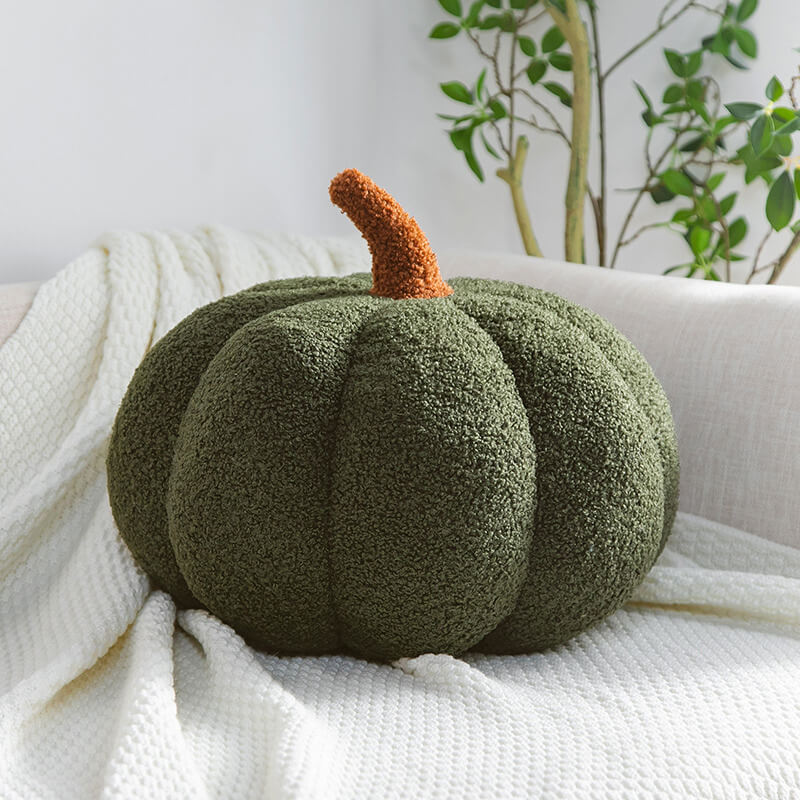 Almohada de sofá con diseño de calabaza y forro polar de peluche