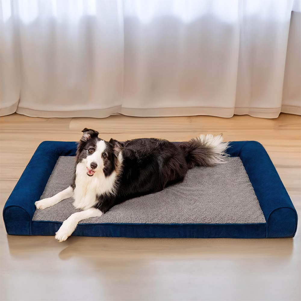 Cama ortopédica para cães com suporte total de lã sintética e camurça