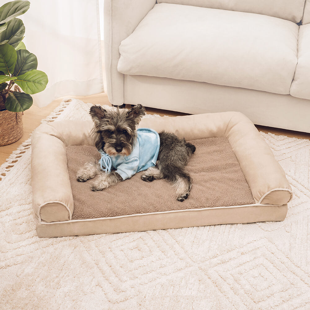 Cama ortopédica para cães com suporte total de lã sintética e camurça