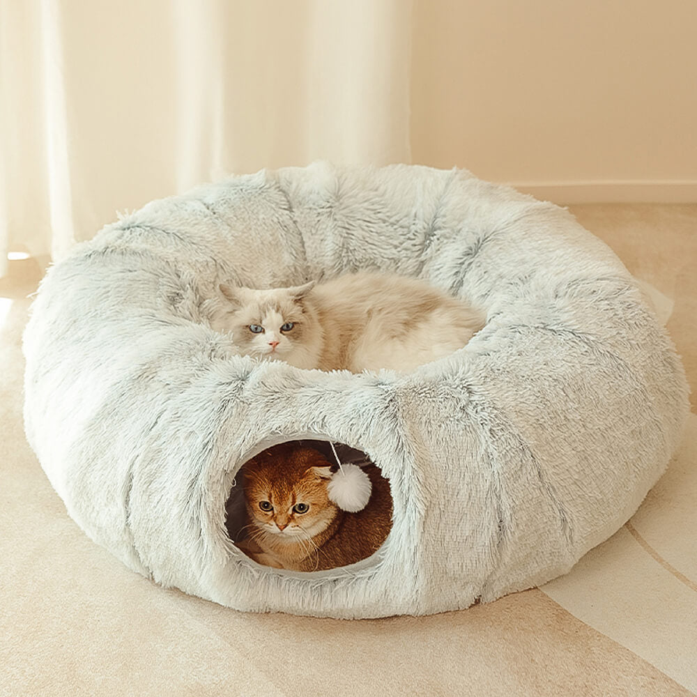 Lit tunnel pour chat rond et doux d'intérieur pliable 2 en 1