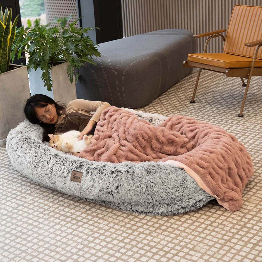 Luxury Super Large Human Dog Bed With Super Soft Pet Throw Blanket