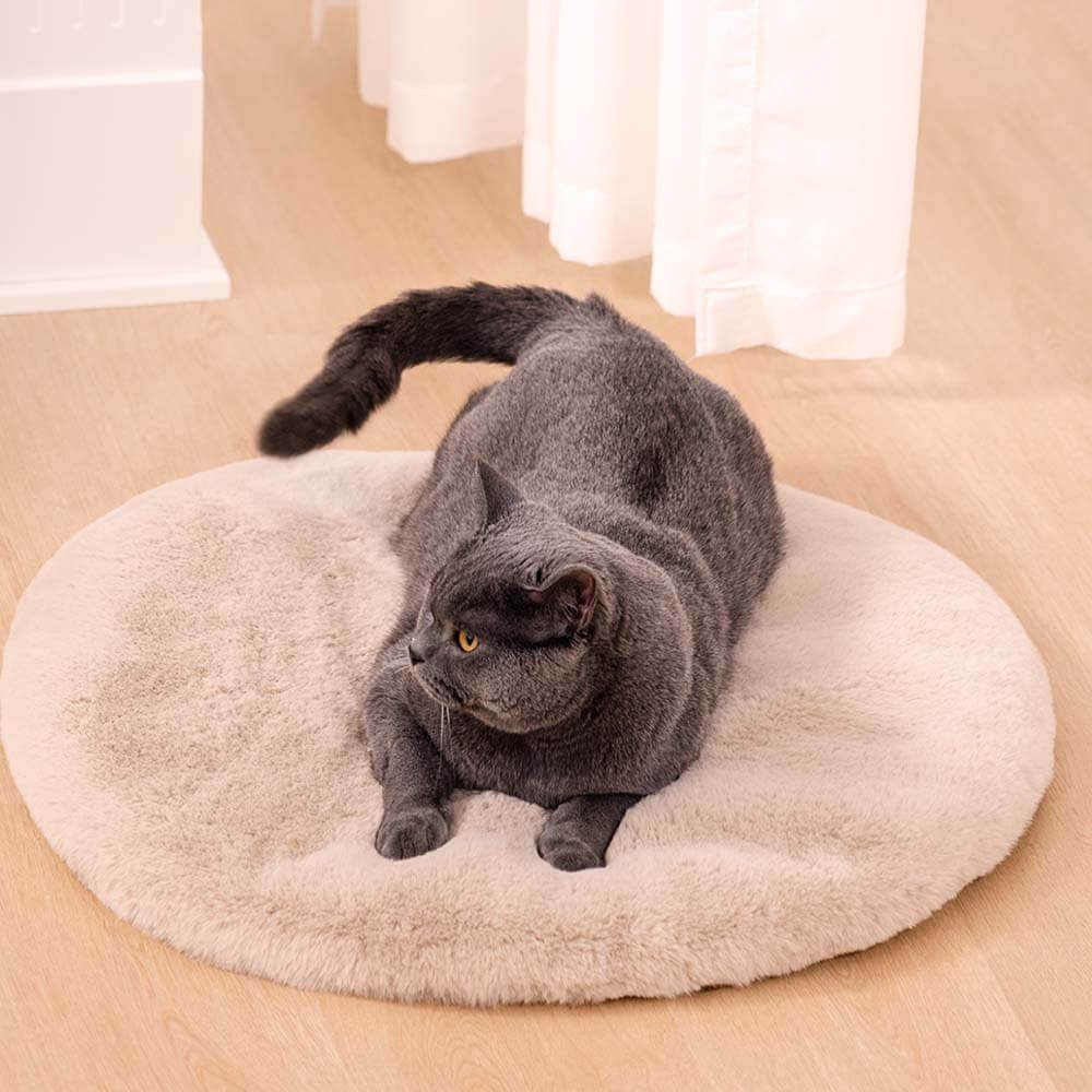 Tapis pelucheux rond en fausse fourrure fait à la main, super doux, pour animaux de compagnie