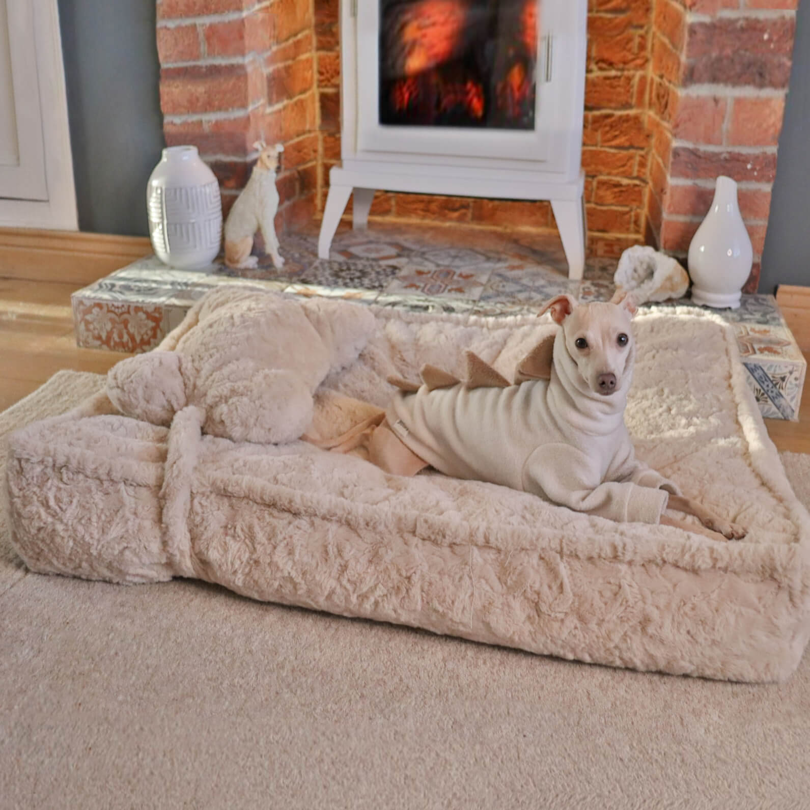 Cama para perros calmante con forma de nube de hueso esponjoso y cálido