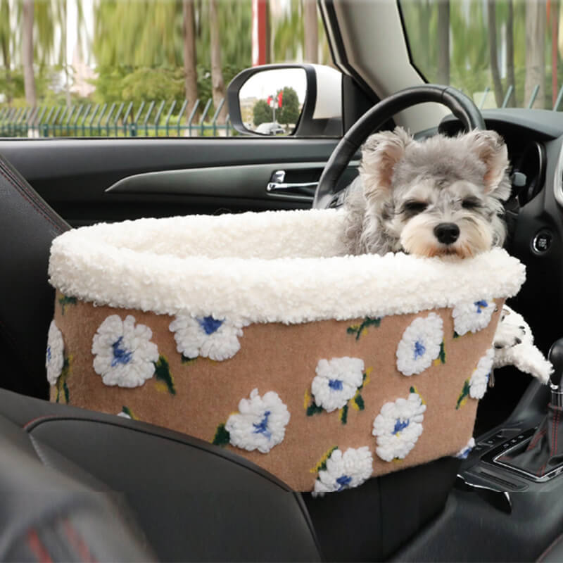 Siège de sécurité pour voiture en laine polaire pour chien, Console centrale, siège de voiture pour animaux de compagnie